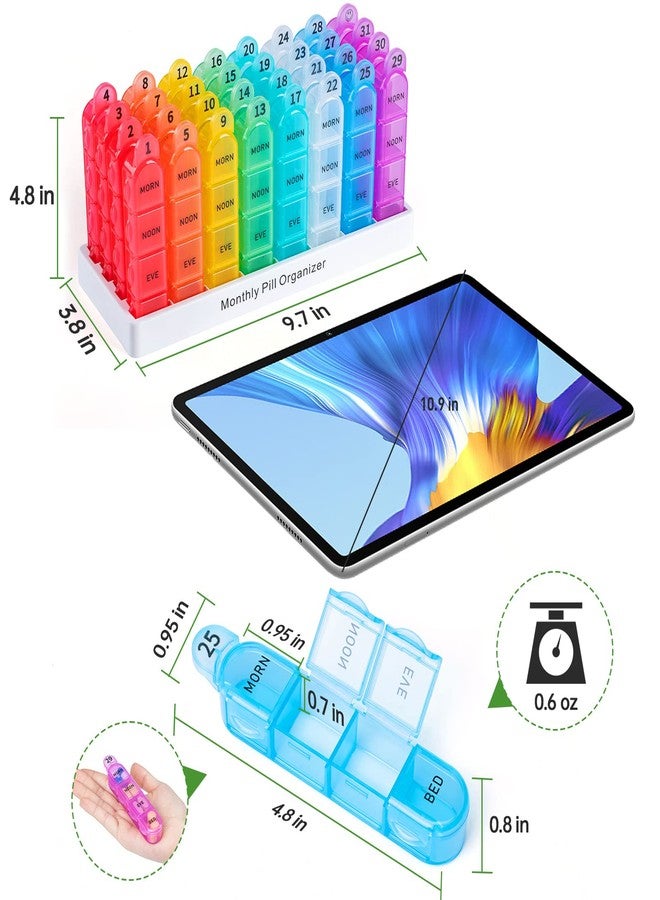 Odaro Monthly Pill Organizer 4 Times a Day, 30 Day Pill Organizer, Monthly Pill Box 4 Times a Day Organizer, Portable Pill Case Organizer（Rainbow） - Image 5
